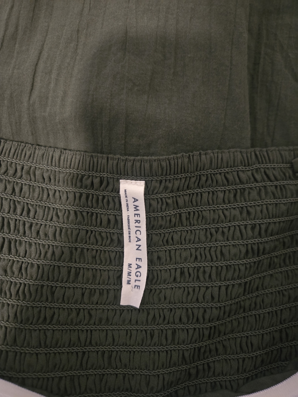 American Eagle Outfitters Olive Green Strapless Wide-Leg Jumpsuit with Tie Waist - Picture 3 of 3